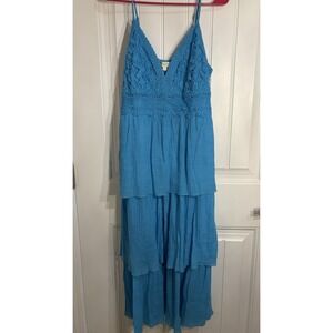 REBELLION Women's Elegant Blue Midi Crochet Sundress Lining Size-L